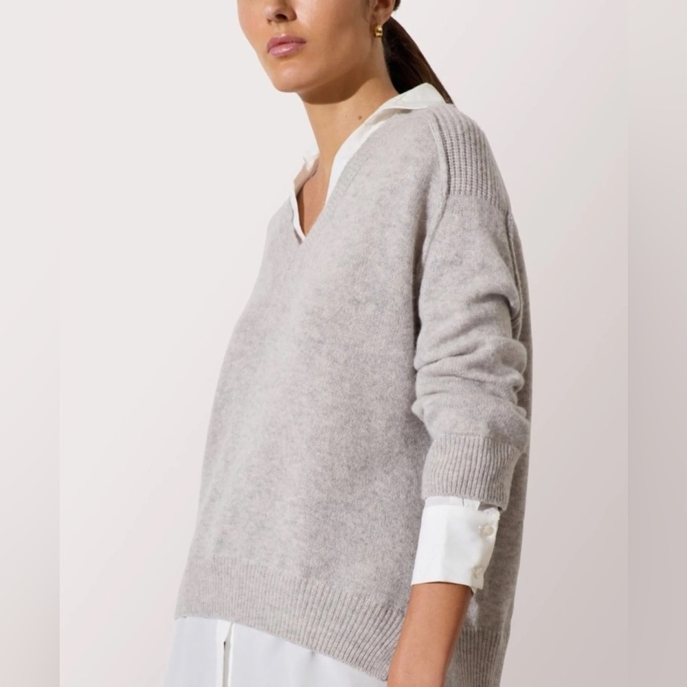 Brochu Walker Layered V-Neck Sweater Grey Size M Luxury Minimalist